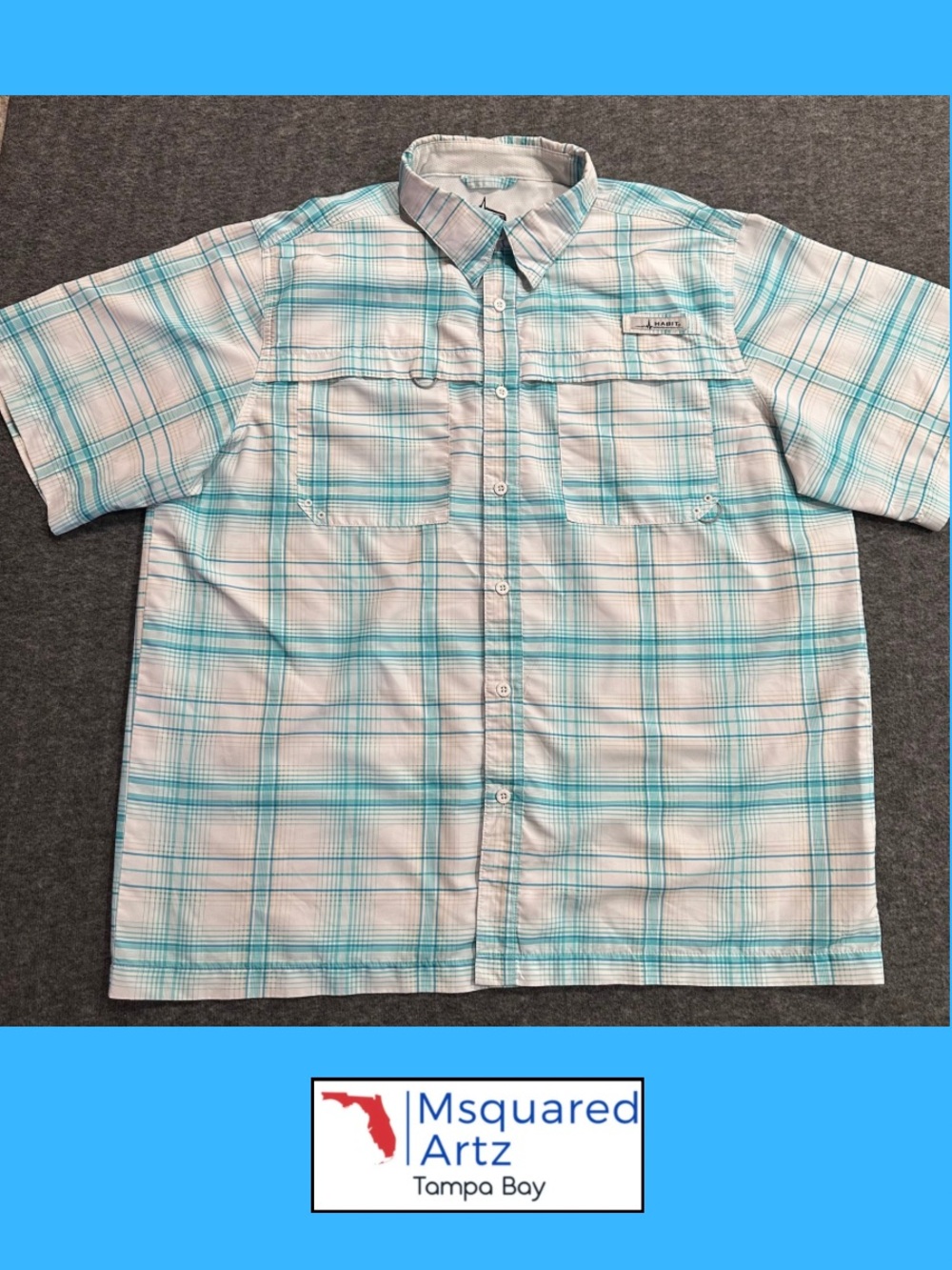 Habit Men's Plaid Performance Fishing Shirt XL Short Sleeve Button Up